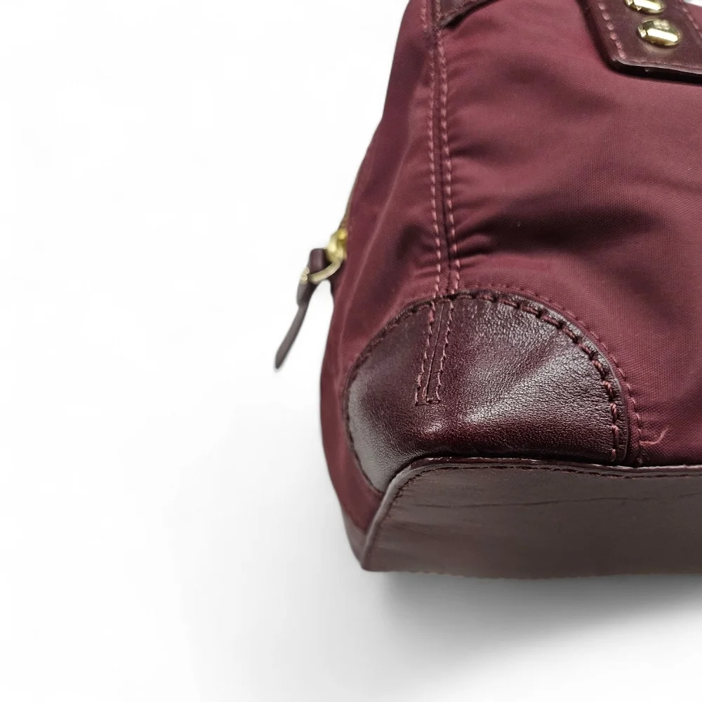 Kate Spade East Shoulder Satchel Handbag In Burgundy Nylon And Leather